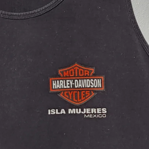 HARLEY DAVIDSON Mens Tank Top XL Black Biker Grunge Isla Mujeres Mexico - Picture 3 of 8